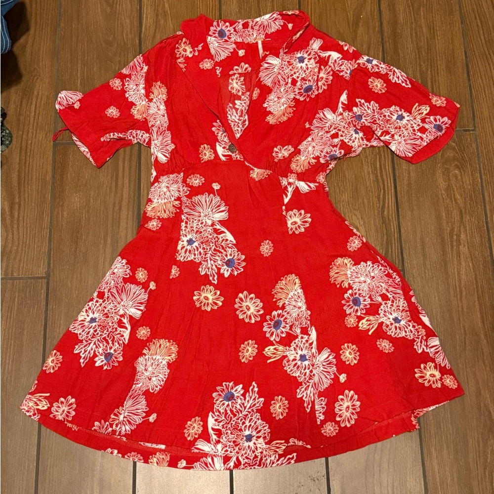 Free People Red Floral Casual Dress